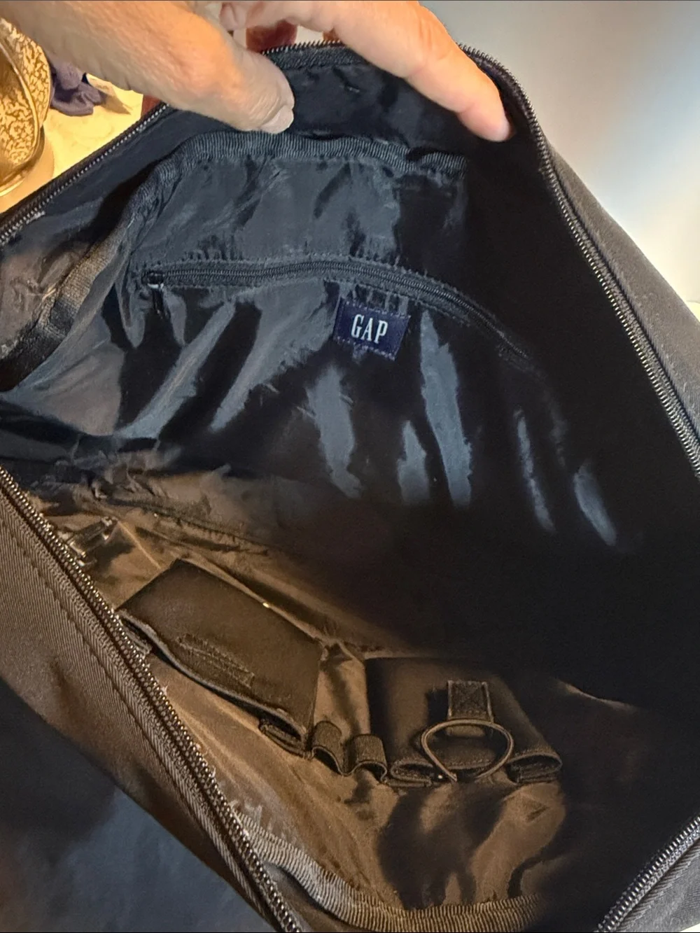 Black Canvas Messenger Bag by GAP.